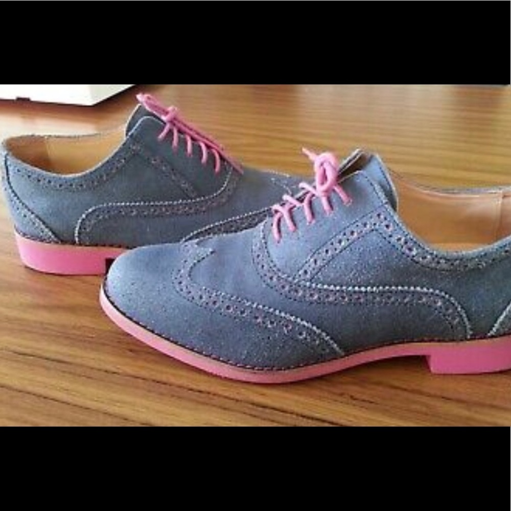 Cole Haan Blue suede wingtips with pink soles
